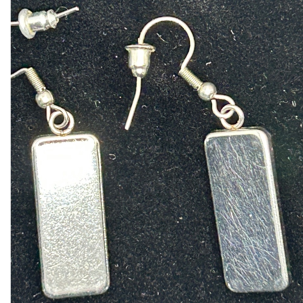 Celestial Sun Dangle Earrings Rectangular Silver … - image 2